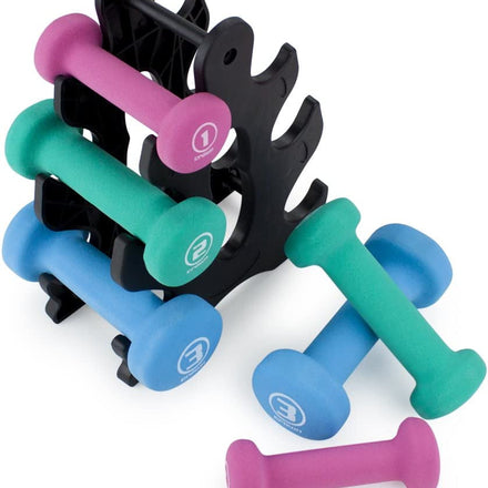 Set of 3 Pairs of Neoprene Body Sculpting Hand Weights with Stand