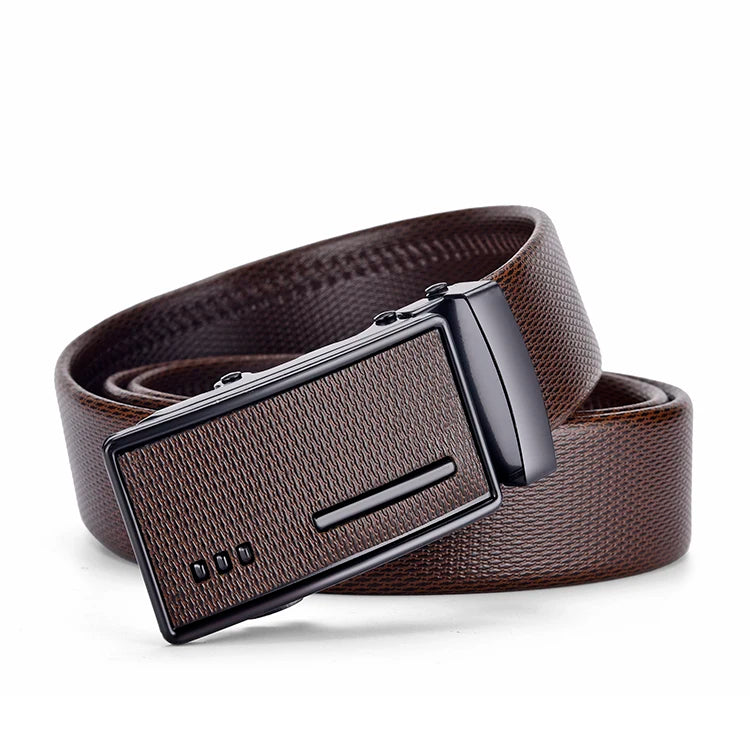 High Quality Men Leather Belt Metal Automatic Buckle Work Business Black Cowskin PU Strap