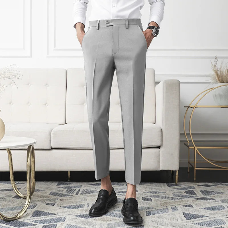 Spring New Men Non-iron Fabric Dress Pants Slim Straight British Casual Suit Pants Male Business Suit Pants Y2k Men Clothing