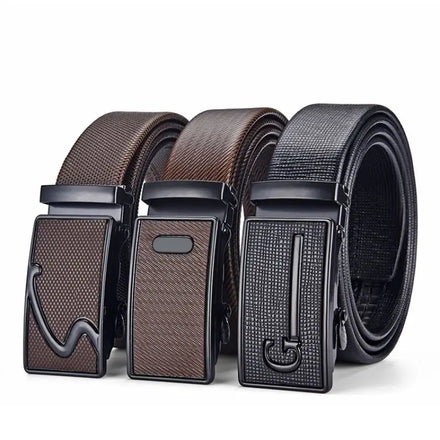 High Quality Men Leather Belt Metal Automatic Buckle Work Business Black Cowskin PU Strap