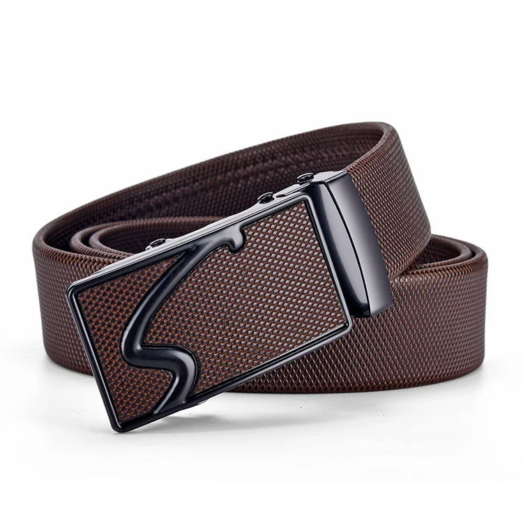 High Quality Men Leather Belt Metal Automatic Buckle Work Business Black Cowskin PU Strap