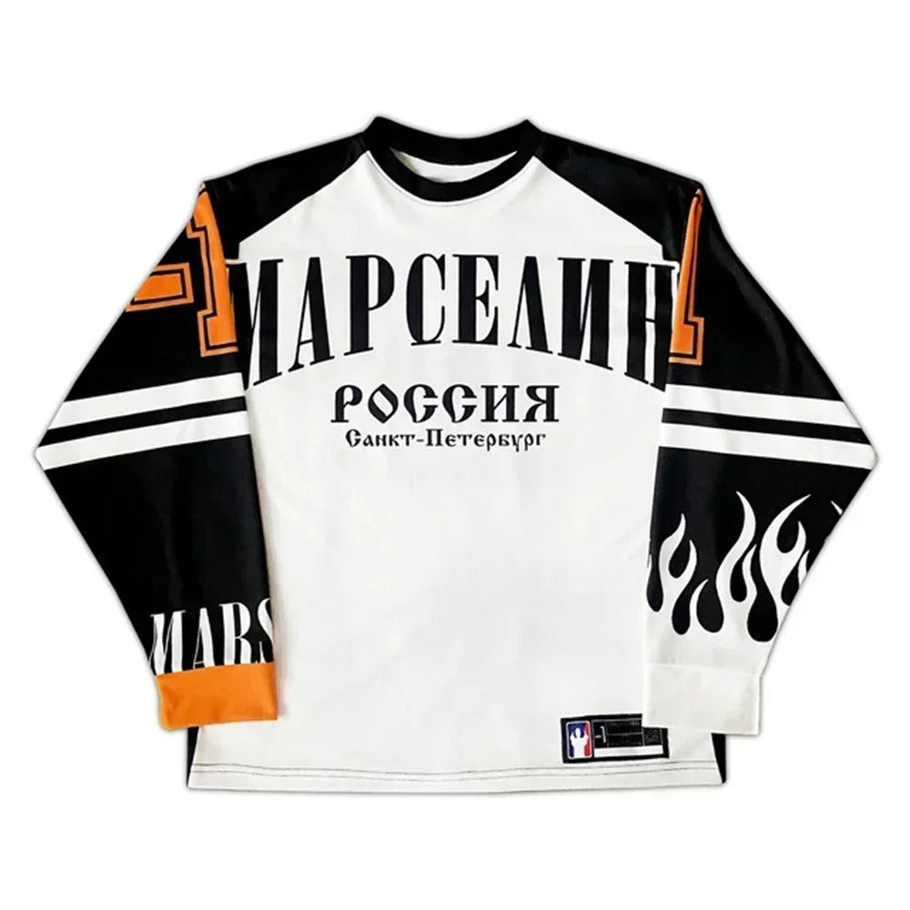 Casual Fashion Harajuku Y2K Hip-hop Sprots Long Sleeves T-shirts Men Streetwear Loose Baseball Jersey Casual Tops Men Clothing