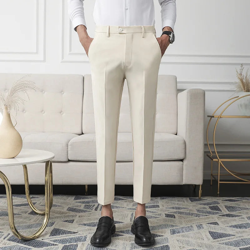 Spring New Men Non-iron Fabric Dress Pants Slim Straight British Casual Suit Pants Male Business Suit Pants Y2k Men Clothing