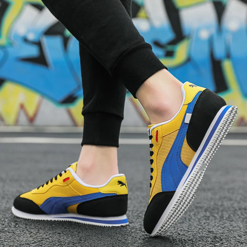 Retro Flat Yellow Men's Casual Sport Shoes Lace-up Low Cut Men Fashion Sneakers Lightweight Breathable Trainers Shoes for Man