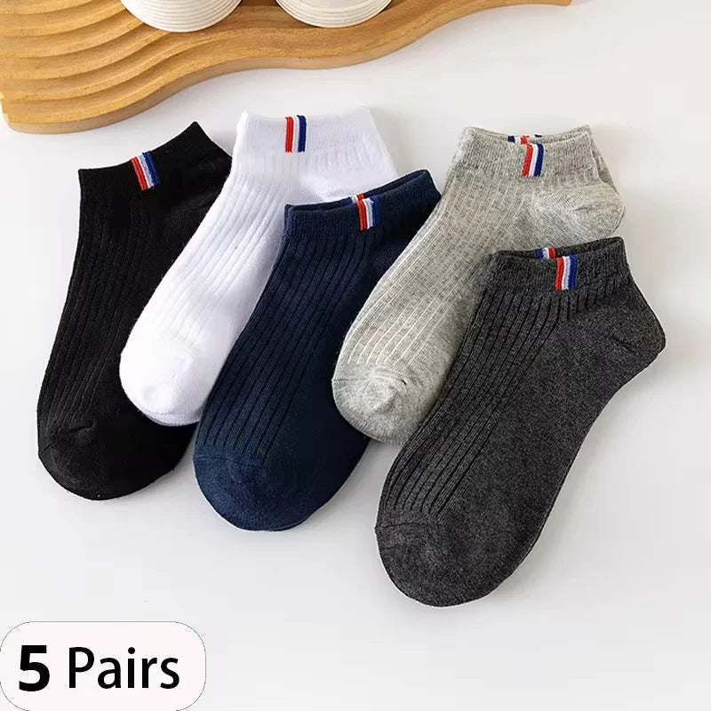 5 Pairs Sports Breathable Low Cut Boat Socks Spring Summer Cotton Striped Sports Korean Preppy Style Men Socks