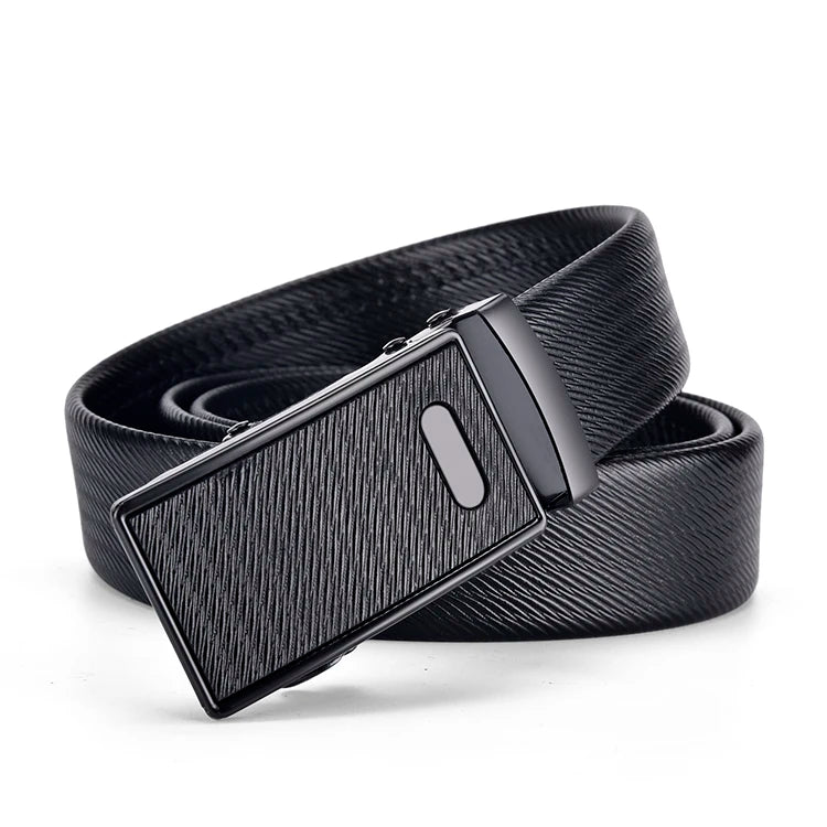 High Quality Men Leather Belt Metal Automatic Buckle Work Business Black Cowskin PU Strap