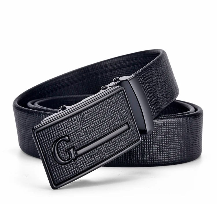 High Quality Men Leather Belt Metal Automatic Buckle Work Business Black Cowskin PU Strap