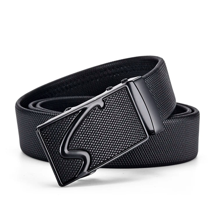 High Quality Men Leather Belt Metal Automatic Buckle Work Business Black Cowskin PU Strap