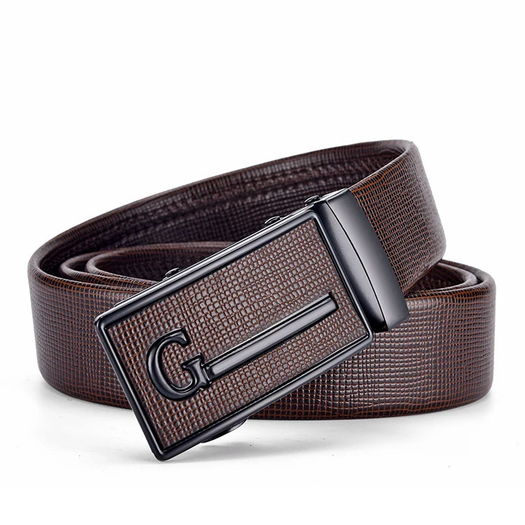 High Quality Men Leather Belt Metal Automatic Buckle Work Business Black Cowskin PU Strap