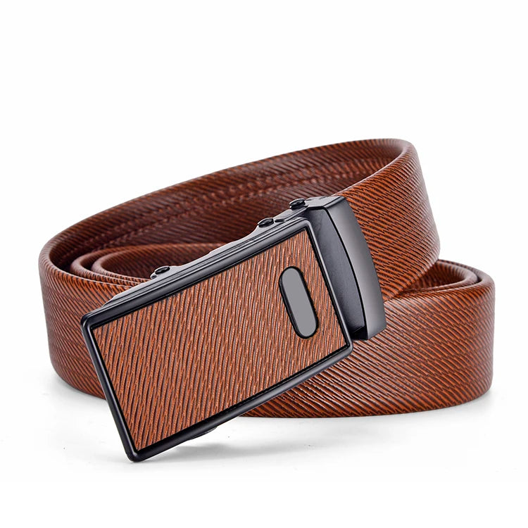 High Quality Men Leather Belt Metal Automatic Buckle Work Business Black Cowskin PU Strap