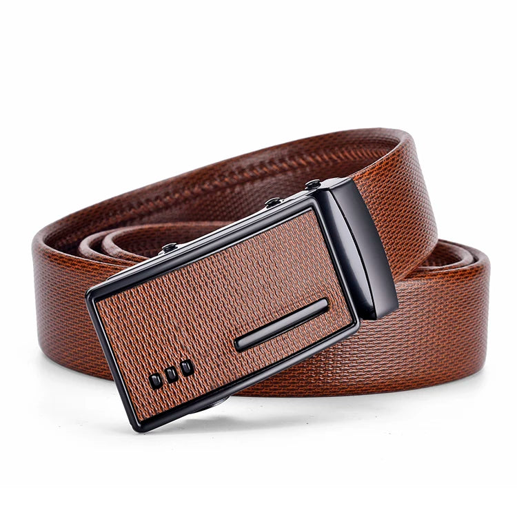 High Quality Men Leather Belt Metal Automatic Buckle Work Business Black Cowskin PU Strap