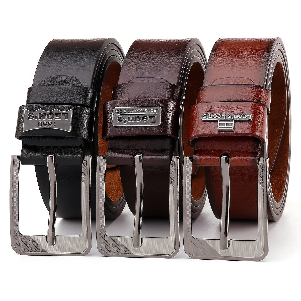 【LEON＇S】 Buckle  Leather Casual Jeans Belt Men High Quality Retro Luxury Male Strap Cintos 3 Colors 2023 NEW