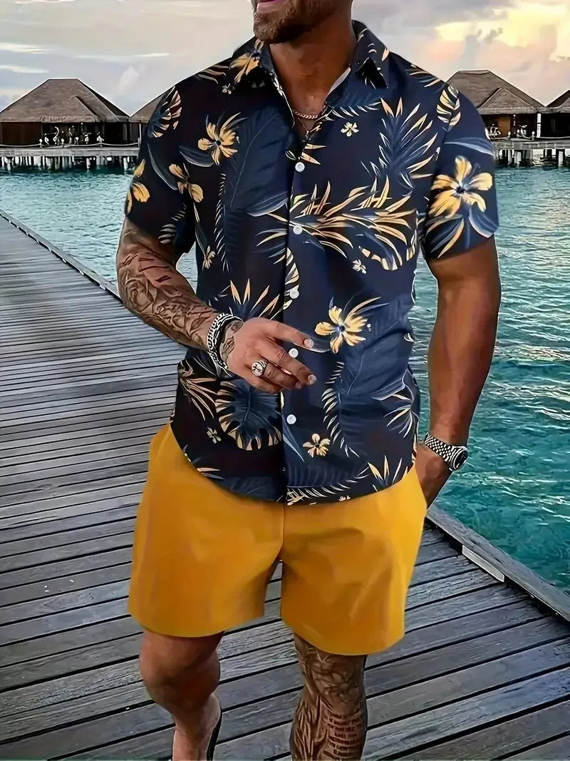 Men's Shirt Suit Casual Trendy Beach Holiday Suit Quick-drying Fabric Loose Fit Summer New Suitable For Dating/Holiday S-5XL