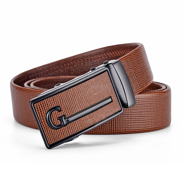 High Quality Men Leather Belt Metal Automatic Buckle Work Business Black Cowskin PU Strap